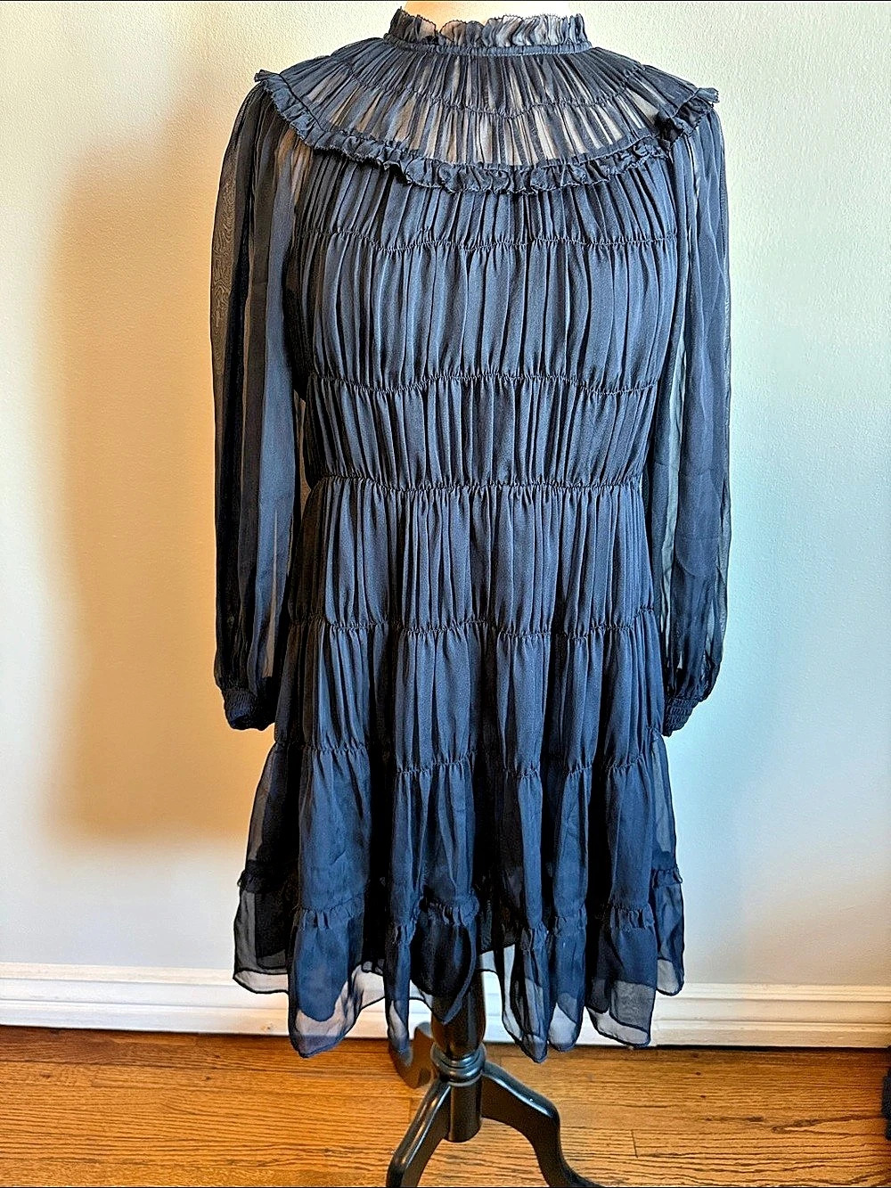 Ulla Johnson Silk Mini Dress in Navy Blue Size 6 Like New